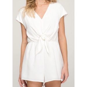 White Tie Front Romper